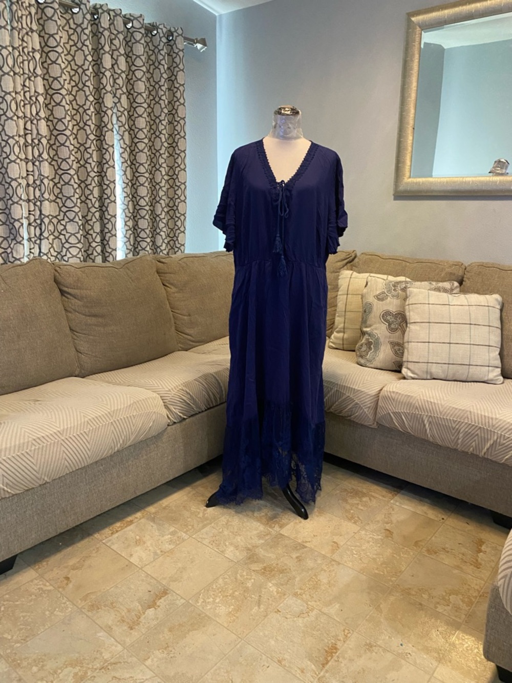 BloomChic Navy Lace-Trim Maxi Swim Coverup